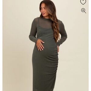 Pinkblush Olive Green Long Sleeve Maternity Maxi Dress